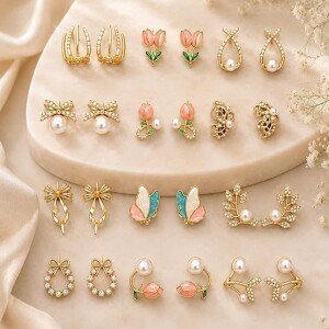 Shining Diva Fashion 12 Pairs Set Earrings for Women Girls with Stylish Organizer Box
