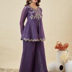 MOKOSH Women’s Silk Embroidered Peplum Kurta Sharara with Dupatta
