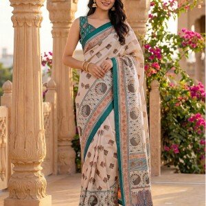 Satrani Ready to Wear Printed, Embellished Pre Draped Saree Silk Blend Saree