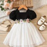Niren Enterprise 1019 Floral Embroidery net and Modal Short Sleeve Baby Girl Frock