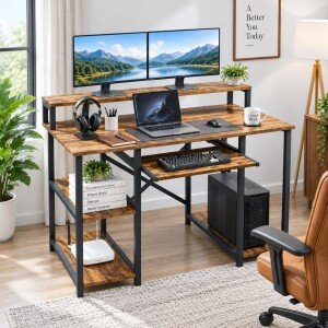 Klaxon Computer Table for Home Office with Keyboard Tray and Monitor Stand, Engineered Wood Study Table and Gaming Desk
