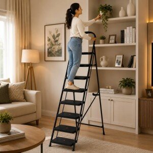 CIPLA PLAST Heavy Duty & Durable Lightweight Folding 7 Steps Ladder with Tool Platform and Convenient Sturdy Wide Pedal