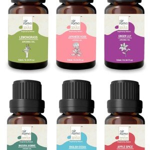 AIR-ROMA Aroma Diffuser Oil Combo of 6 (Lemon Grass, Japanese Rose, Madurai Jasmine, Apple Spice, English Ocean and Ging